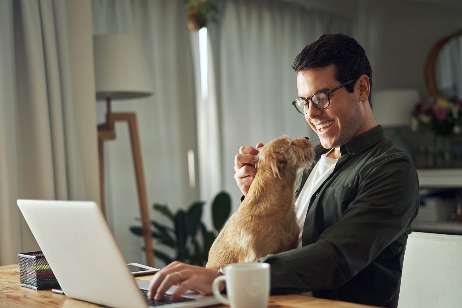 man working from home